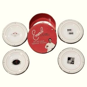 Emeril "At Home Entertaining" Set of 4-8" Plates Emeril's Quotes In Storage Box